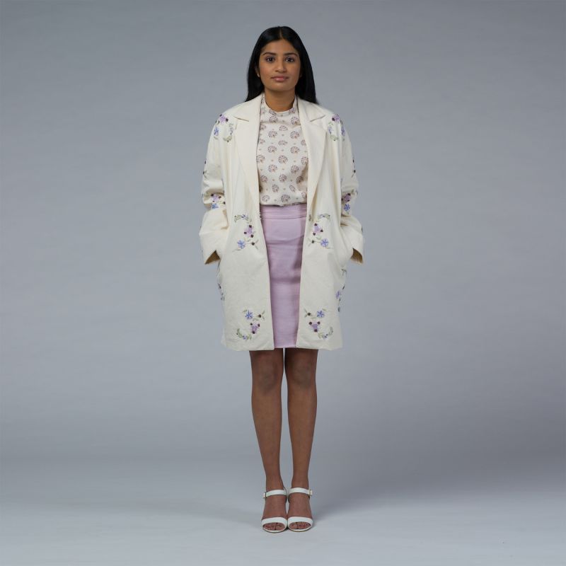 The Naia Hand-Embroidered Coat In Cream image