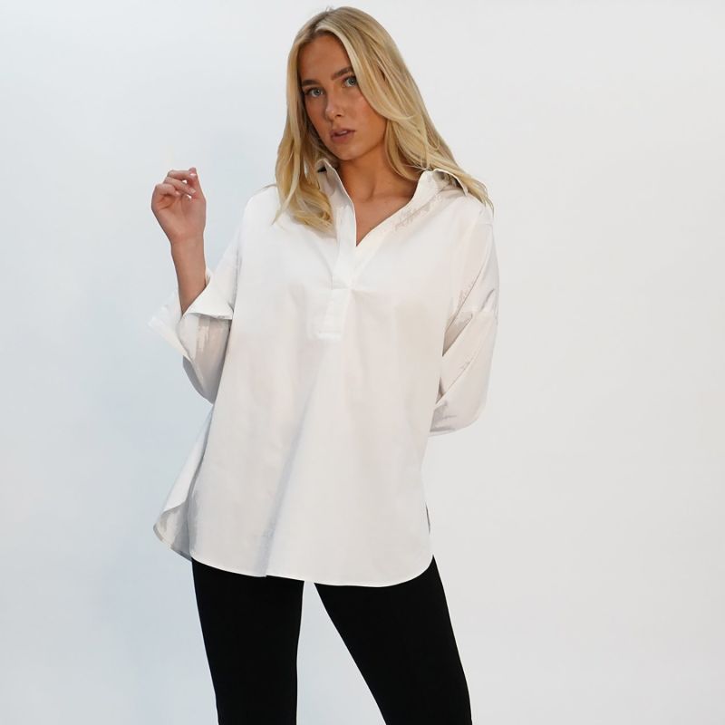 Organic Stretch Cotton Oversized Pullover White Shirt - The Murray image