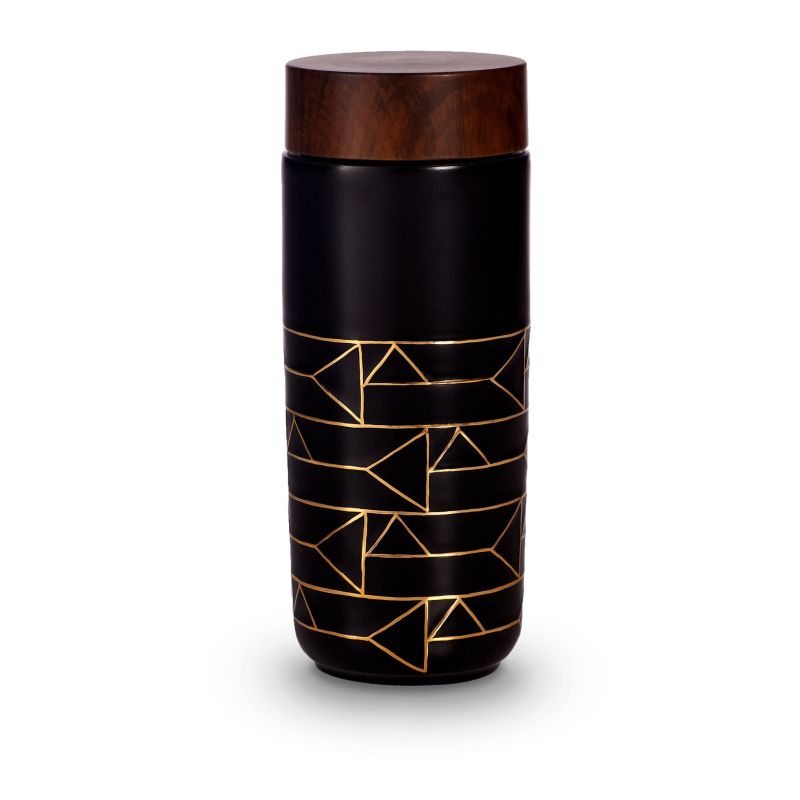 The Alchemical Signs Gold Ceramic Travel Mug /Horizontal-Black, Gold image