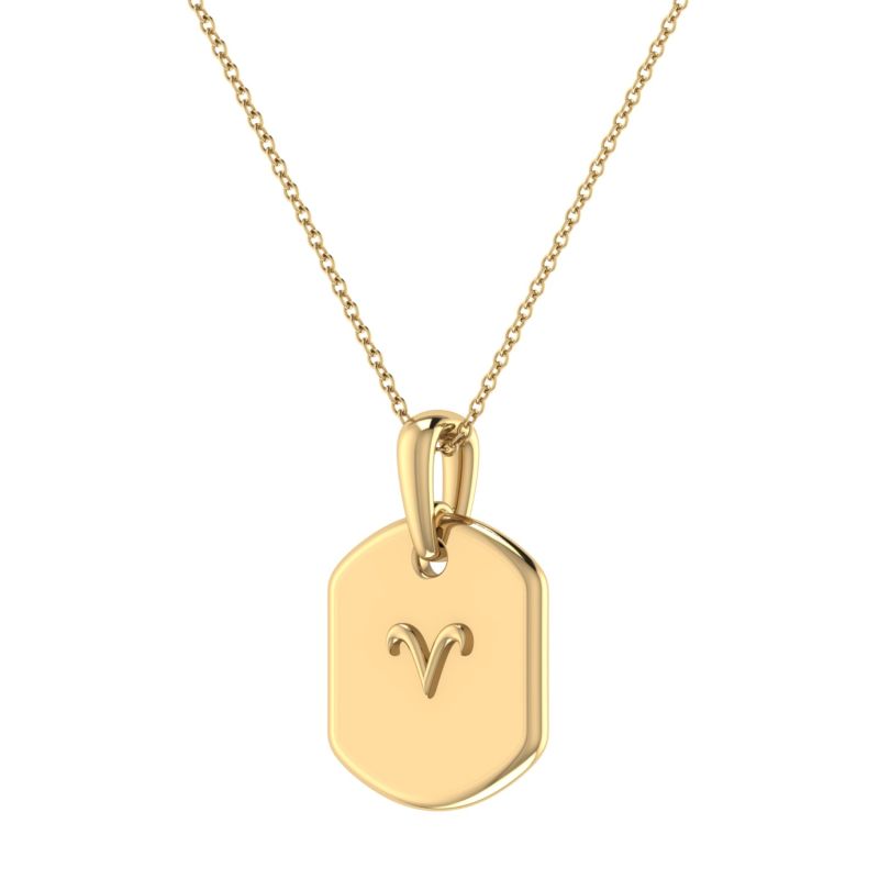 Aries Ram Constellation Tag Pendant Necklace In 14 Kt Yellow Gold Vermeil image