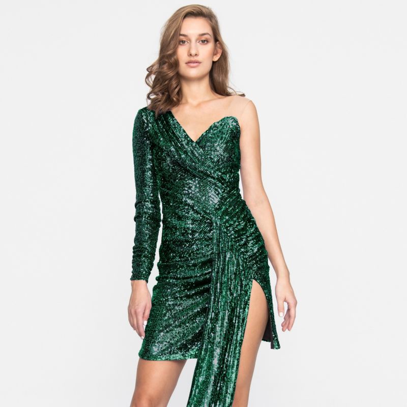 Asymmetric Sequin Emerald Dress Gloria image