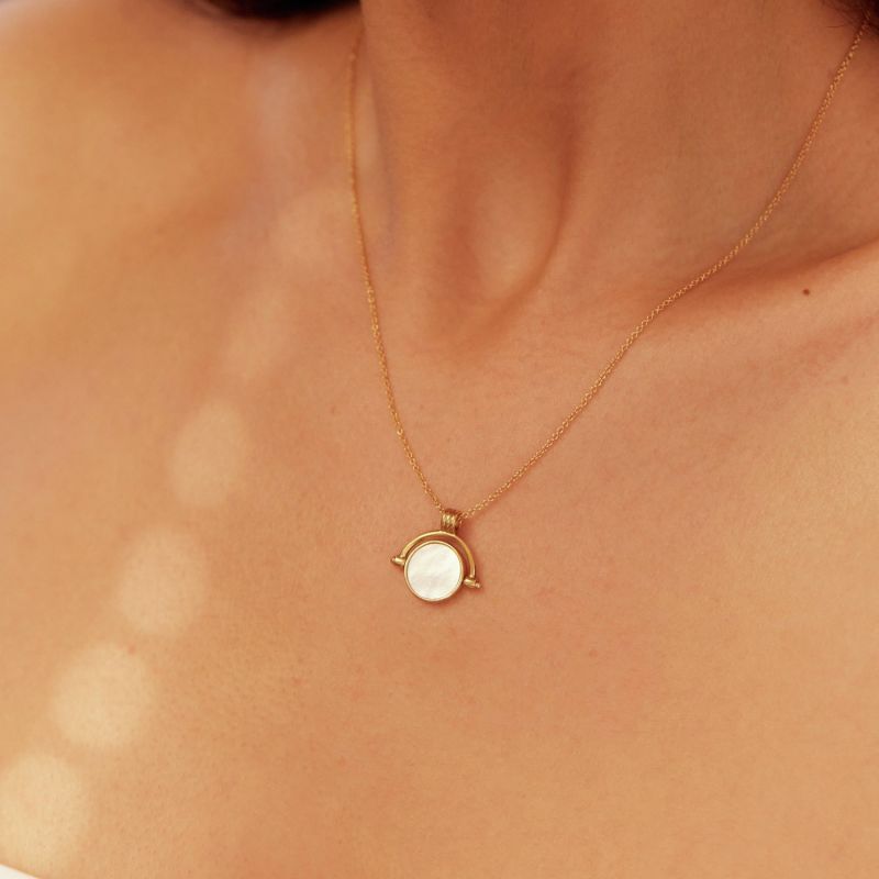 Silver Mother Of Pearl Spinning Disc Necklace image