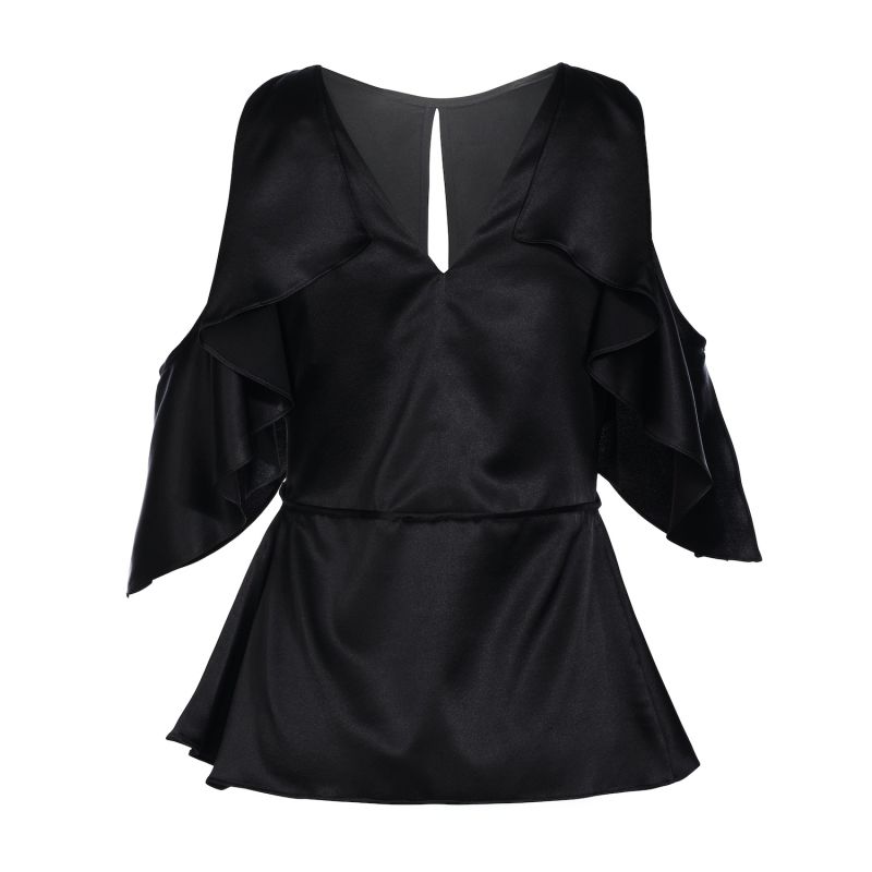 Venus - Black Cold Shoulder Gots Certified Peace Silk Top image