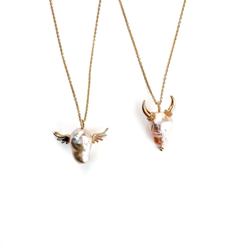 Bff Angel And Devil Pearl Necklace Set image