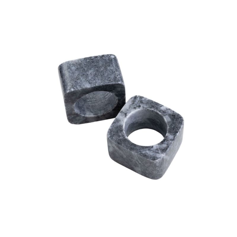 Kai Marble Napkin Ring Set - Dark Gray image