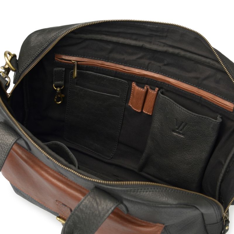 Wandering Soul Black & Tan Leather Laptop Bag image