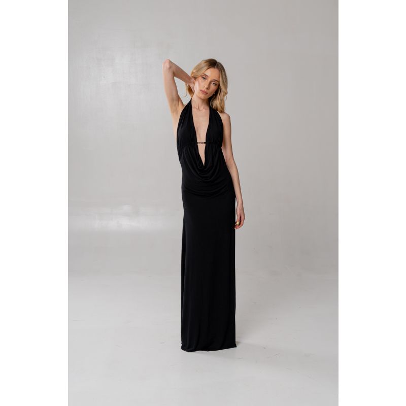 Kali Draped Open Back Black Dress image