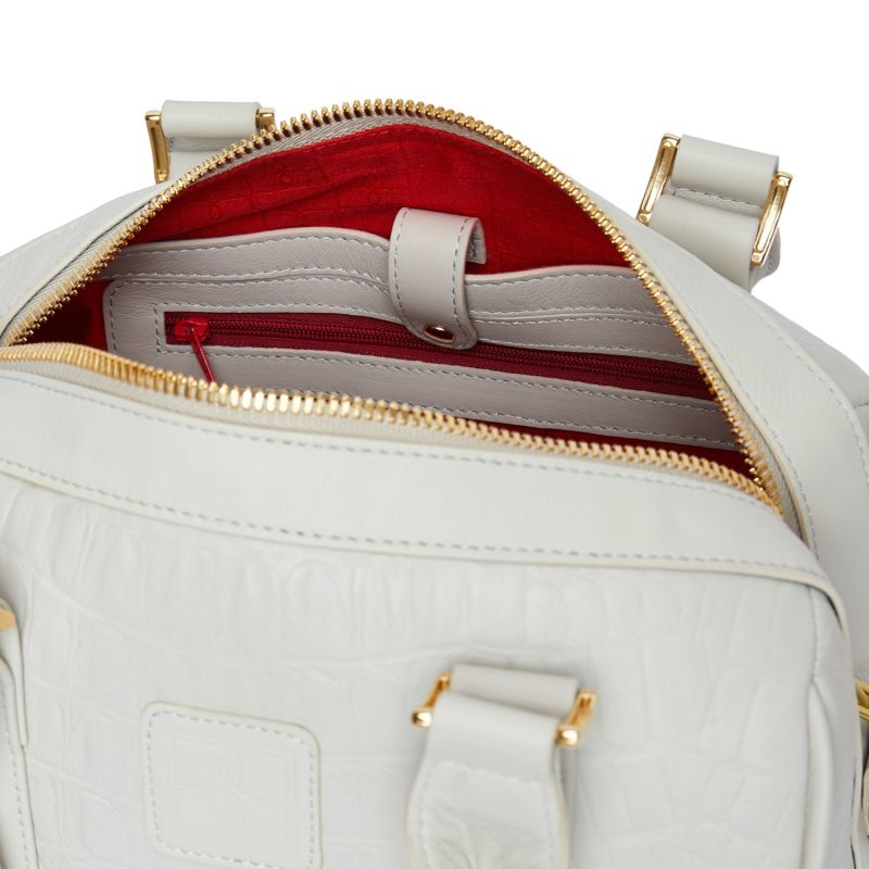 Kali Mini Leather Duffel Bag Ecru Croc Berberovic Wolf & Badger