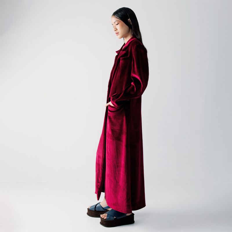 Karly Maroon Velvet Outerwear Coat image