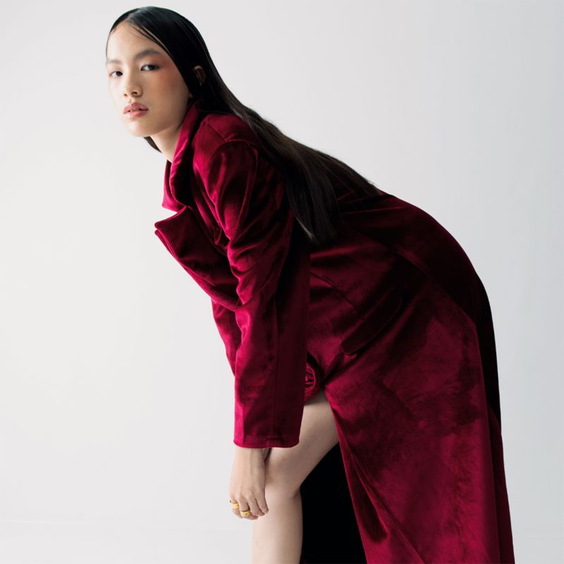 Karly Maroon Velvet Outerwear Coat image