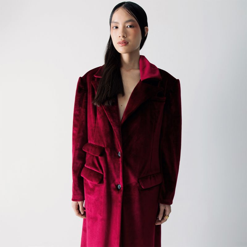 Karly Maroon Velvet Outerwear Coat image