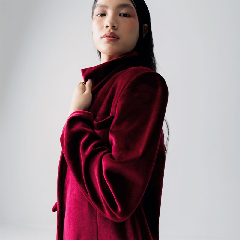 Karly Maroon Velvet Outerwear Coat image