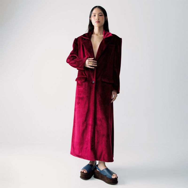 Karly Maroon Velvet Outerwear Coat image