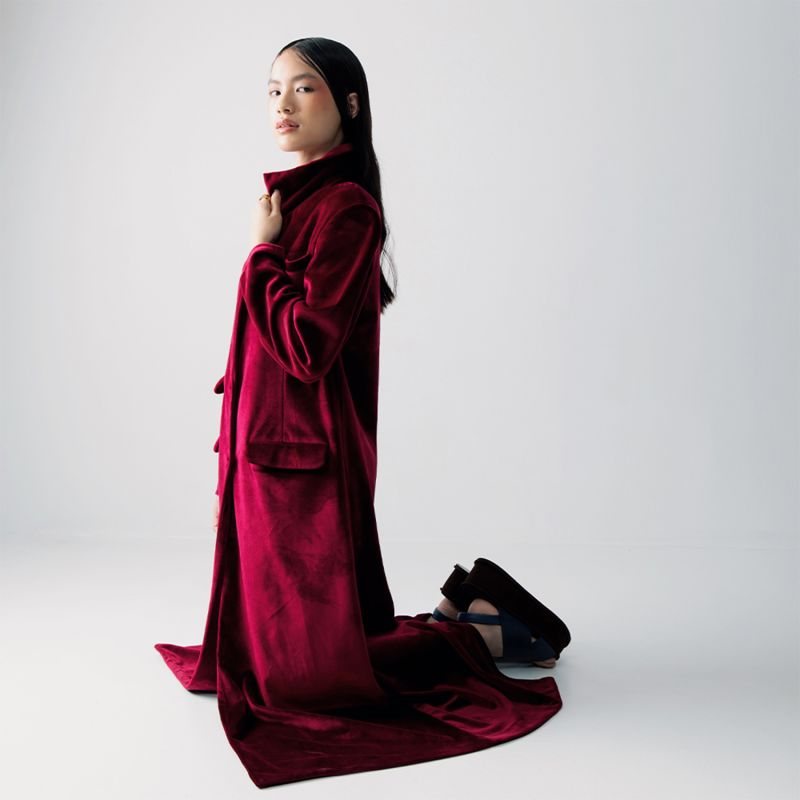 Karly Maroon Velvet Outerwear Coat image