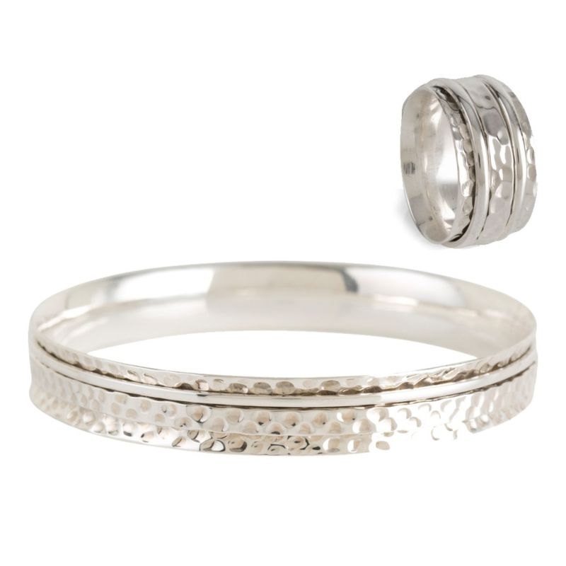 Karma Abundance Silver Spinning Ring & Bangle Gift Set image