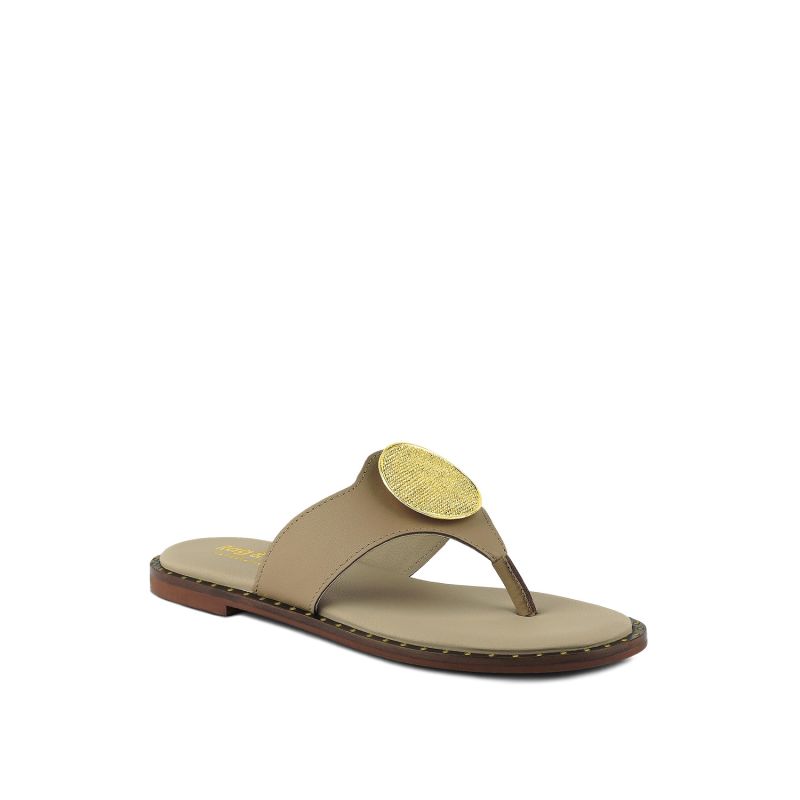 Kathleen Embellished Beige Slip-On Thong Sandals image