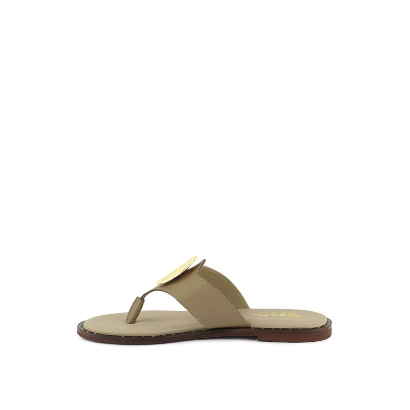 Kathleen Embellished Beige Slip-On Thong Sandals image