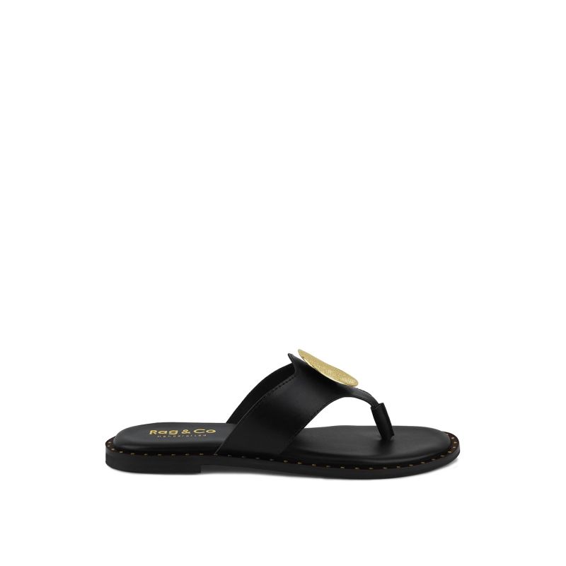Kathleen Embellished Black Slip-On Thong Sandals image