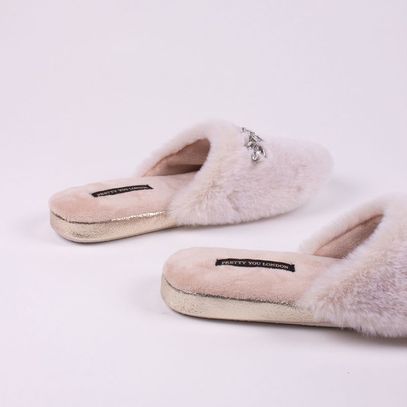 Dido Elegant Diamante Mule Slippers In Cream | Pretty You | Wolf & Badger