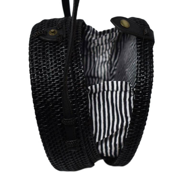 Black Rattan Camilla Bag - Black Stripe image