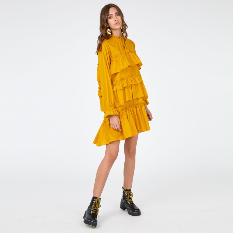 Tracy Yellow Cotton Dress With Ruffles image