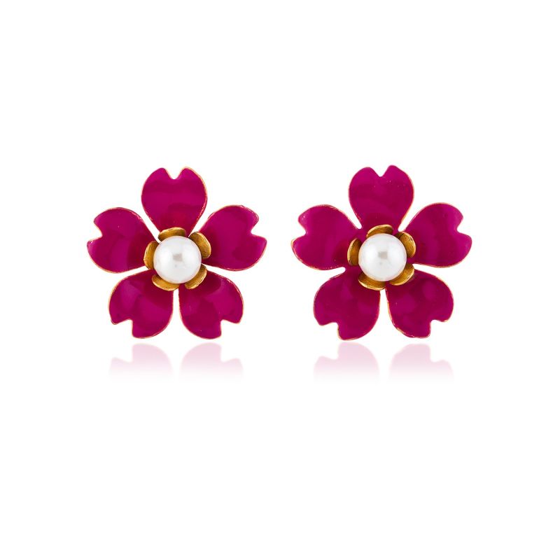 Raspberry Pink Buttercup Flower Earrings image