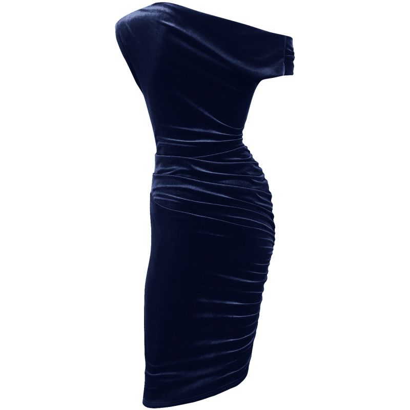 Keep Calm Midnight Blue Velvet Twist Shoulder Dress Me & Thee Wolf