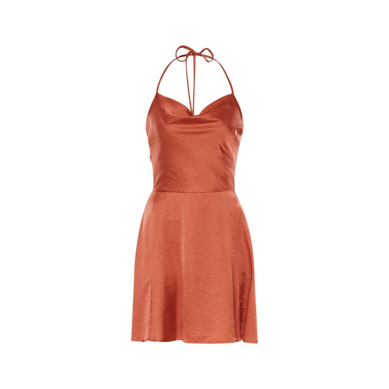 Backless Satin Slip Mini Dress - Kelly In Burnt Orange image