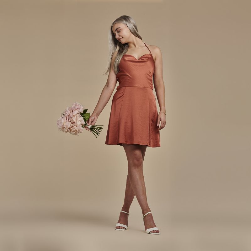 Backless Satin Slip Mini Dress - Kelly In Burnt Orange image