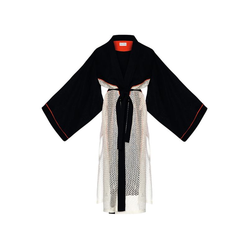 Keops Linen Blend Fabric With Mesh Detail, Contrast Bias Detail Kimono image