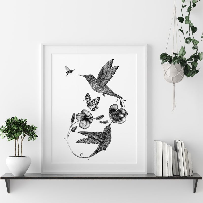 'Hummingbird & Hibiscus' - Fine Art Print A3 image