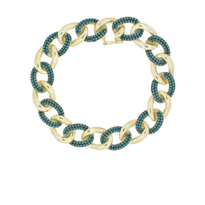 Sterling Silver Turquoise Link Bracelet In Yellow image