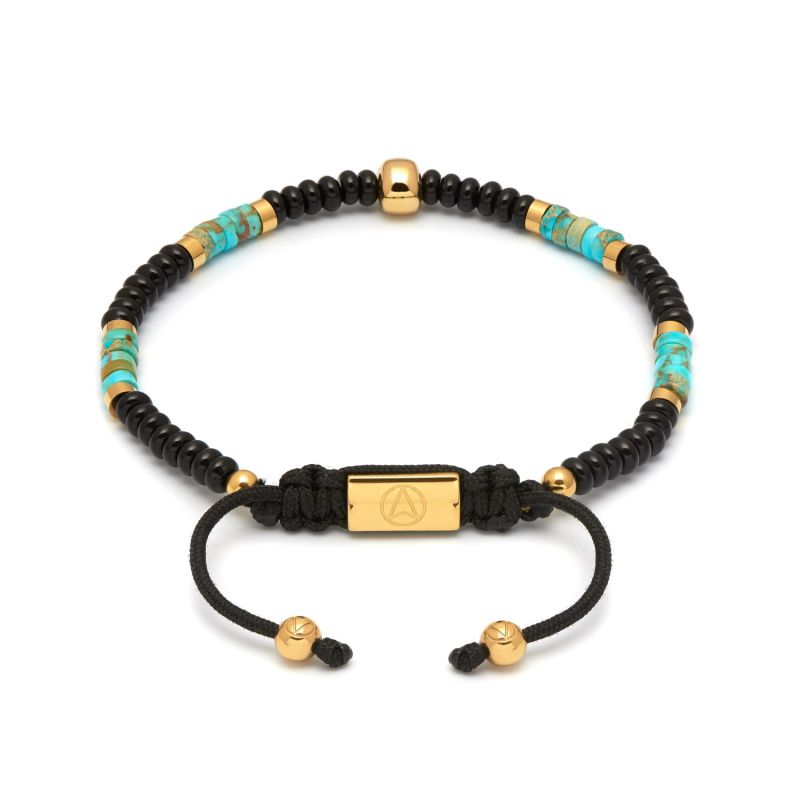 Black Onyx / Turquoise & Gold Atticus Skull Macramé Bracelet image