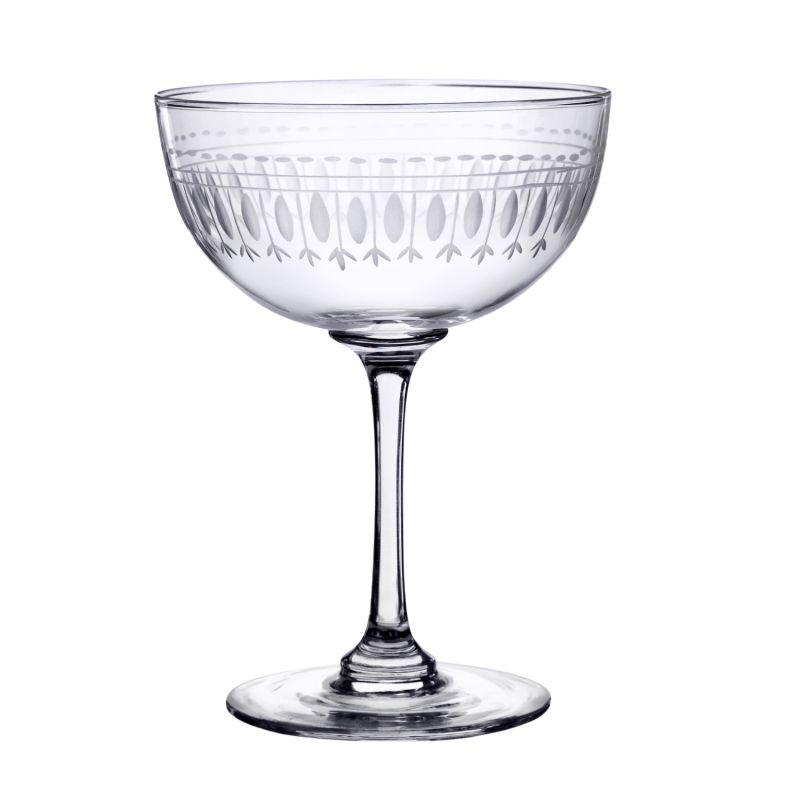 Six Hand-Engraved Crystal Champagne Saucers With Ovals Design image
