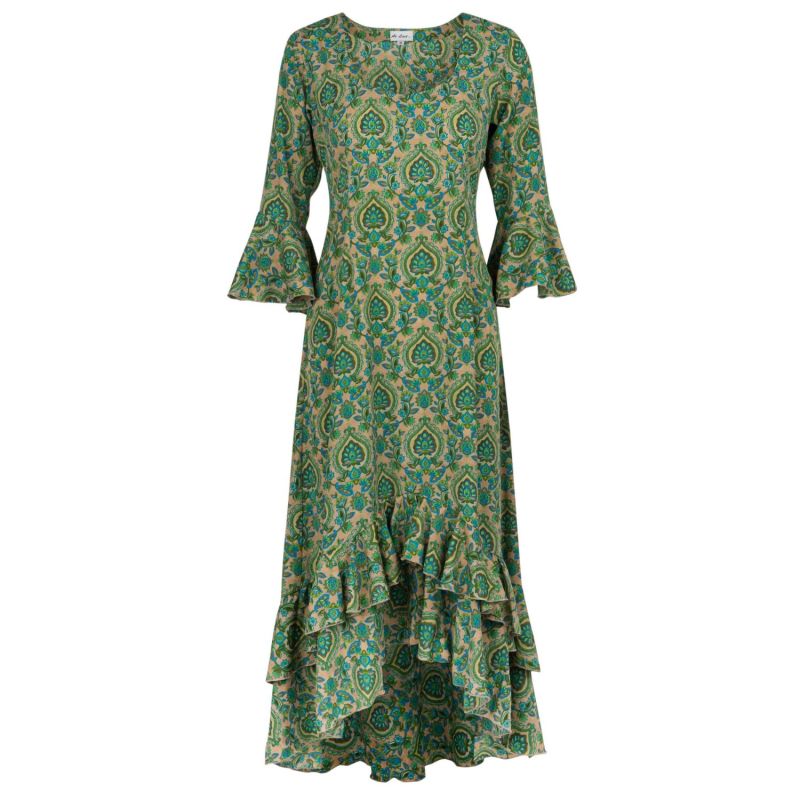 Victoria Midi Dress In Green Paisley image