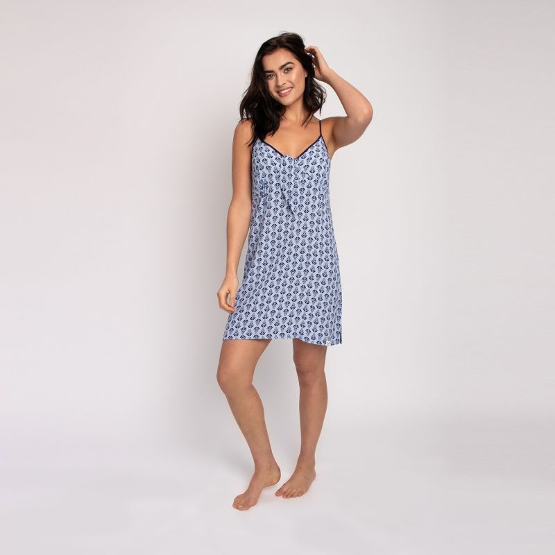 Ecovero Geo Leaf Patterned Chemise Nightdress In Blue image