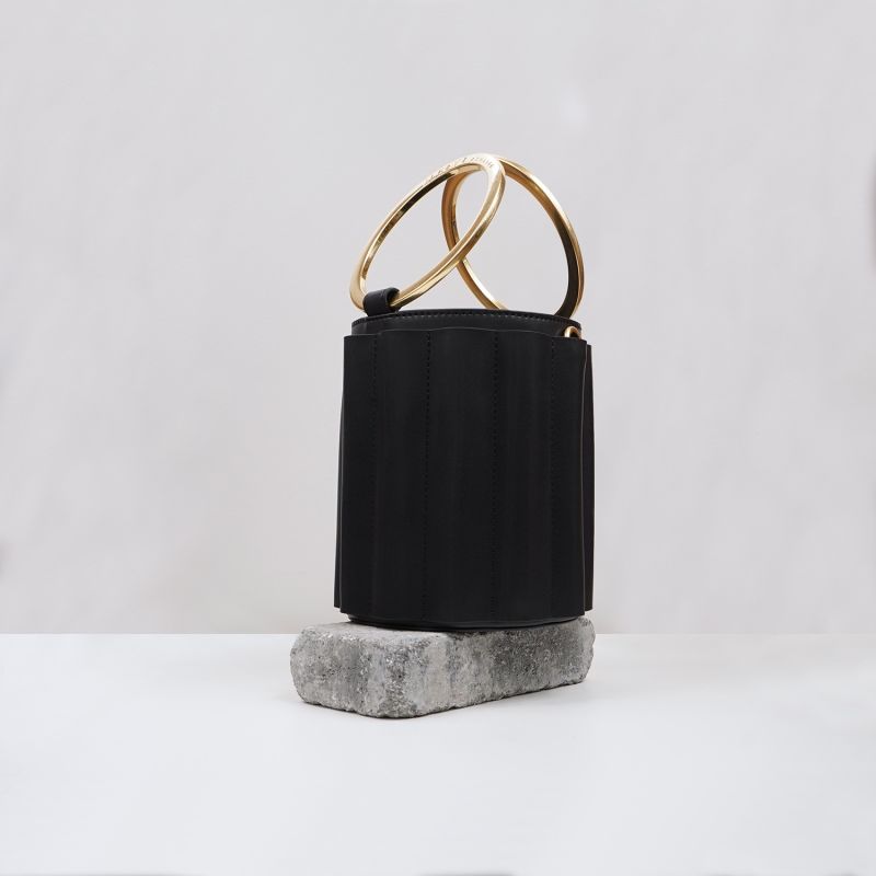 Water Metal Handle Small Bucket Bag - Black image