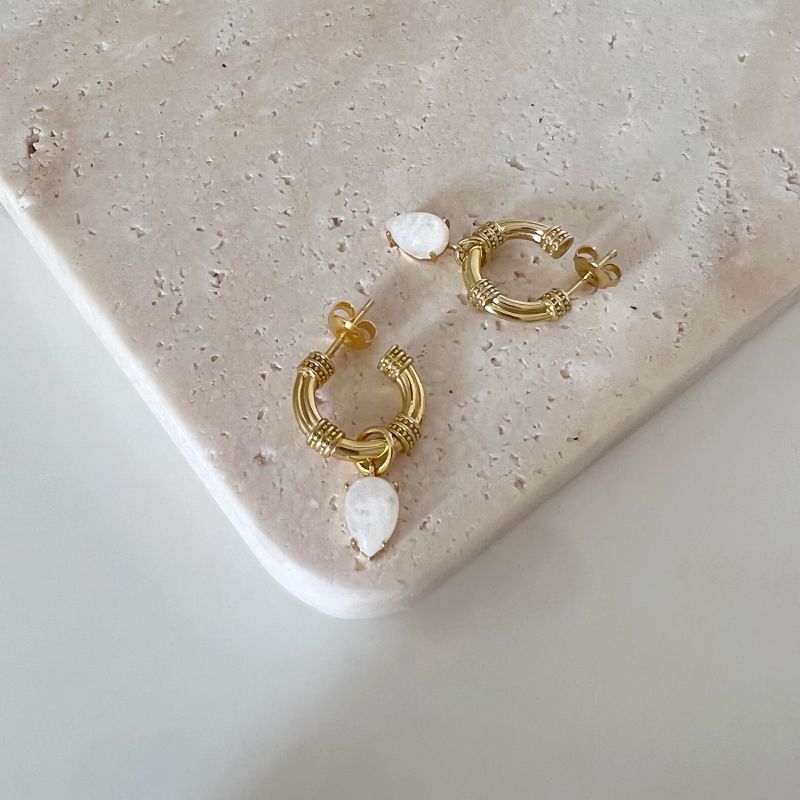 Cvlcha Moonstone Hoop Earrings - Gold image