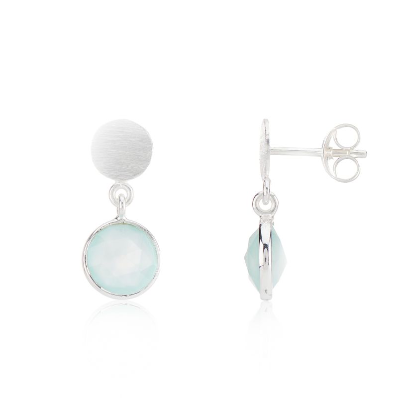 Salina Sterling Silver Disc & Aqua Chalcedony Earrings image