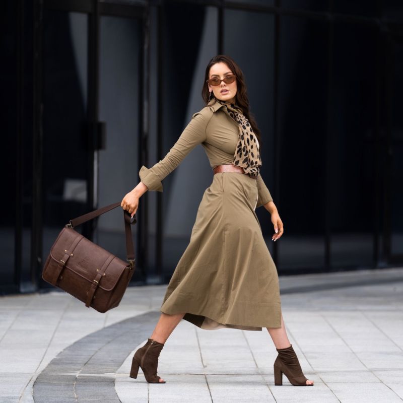 Khaki Two Tone Long Sleeves Shirt Dress - Kate image