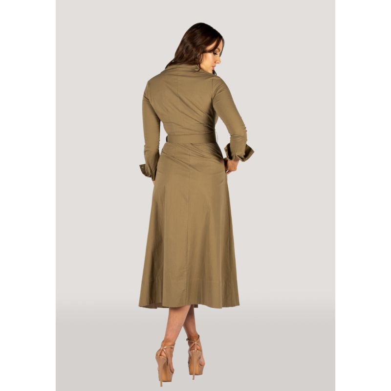 Khaki Two Tone Long Sleeves Shirt Dress - Kate image