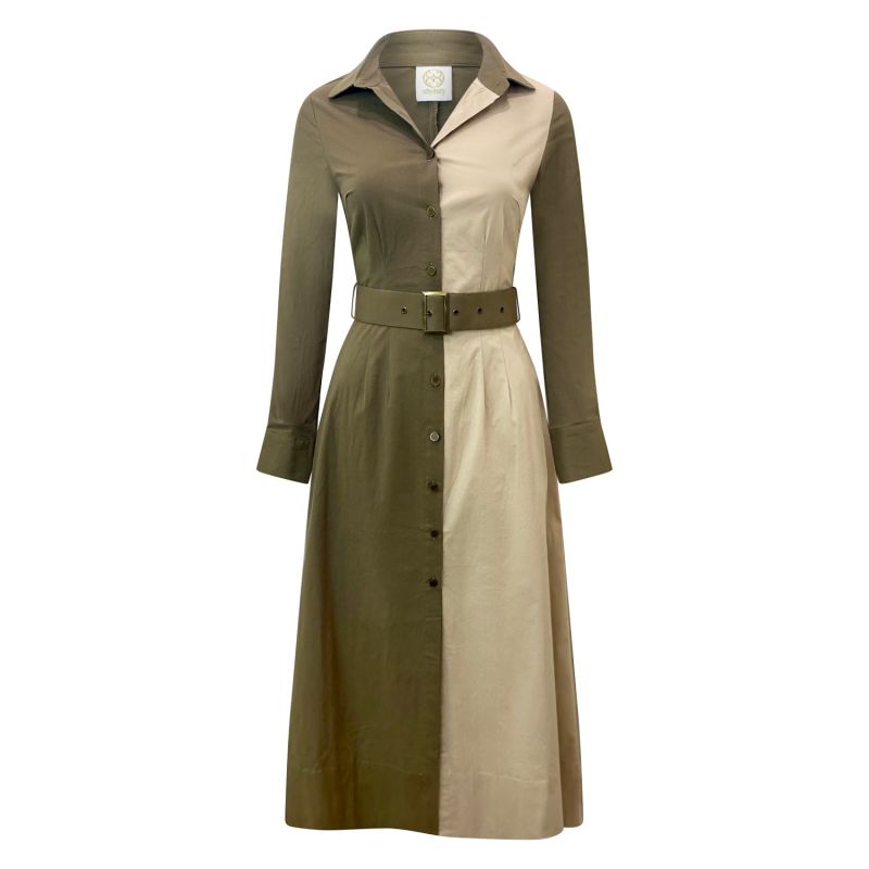 Khaki Two Tone Long Sleeves Shirt Dress - Kate image