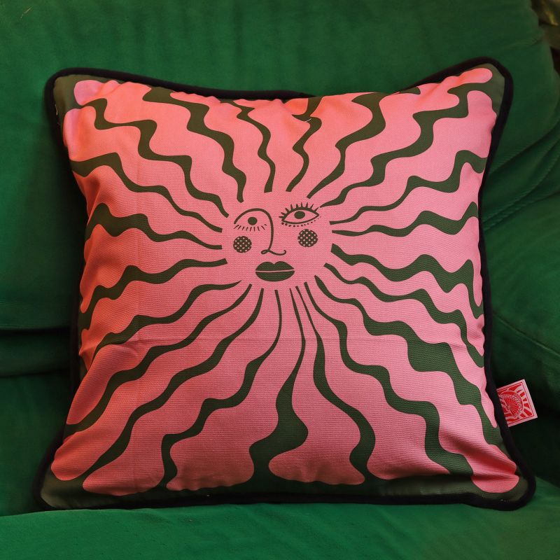 Wavy Sunshine Cushion - Green / Pink image