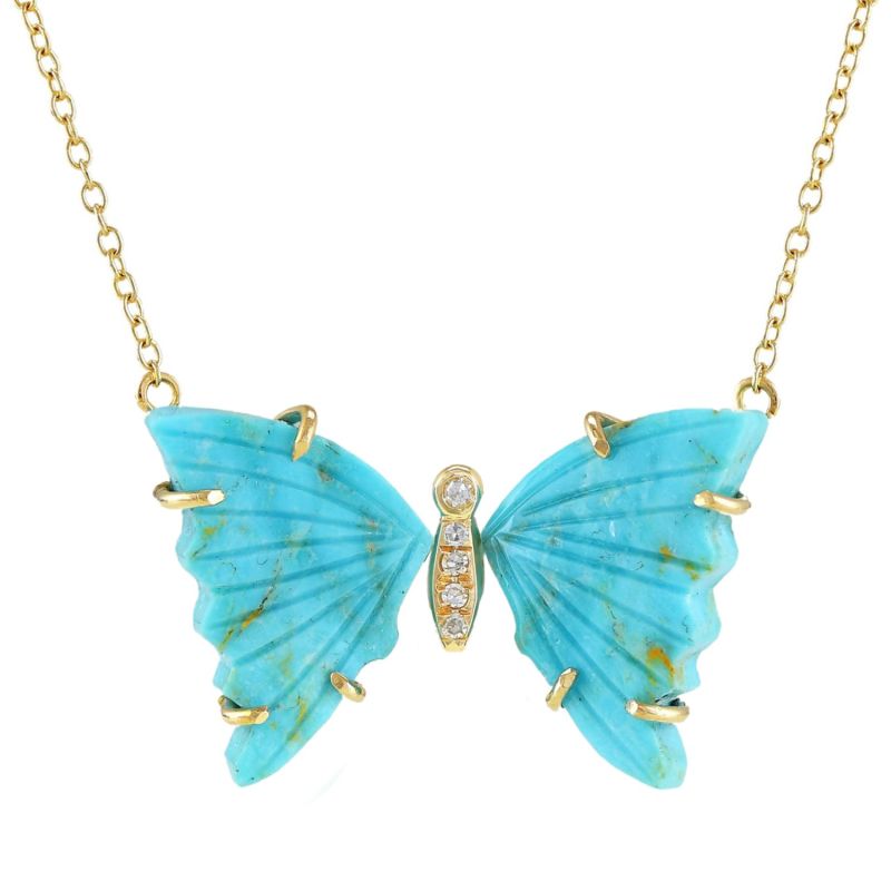 Turquoise Butterfly Necklace With Diamonds image