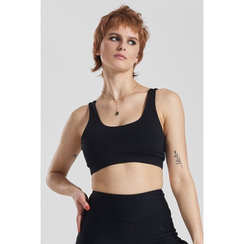 Kiku Recycled Performance Cropped Top - Volcanic Black image