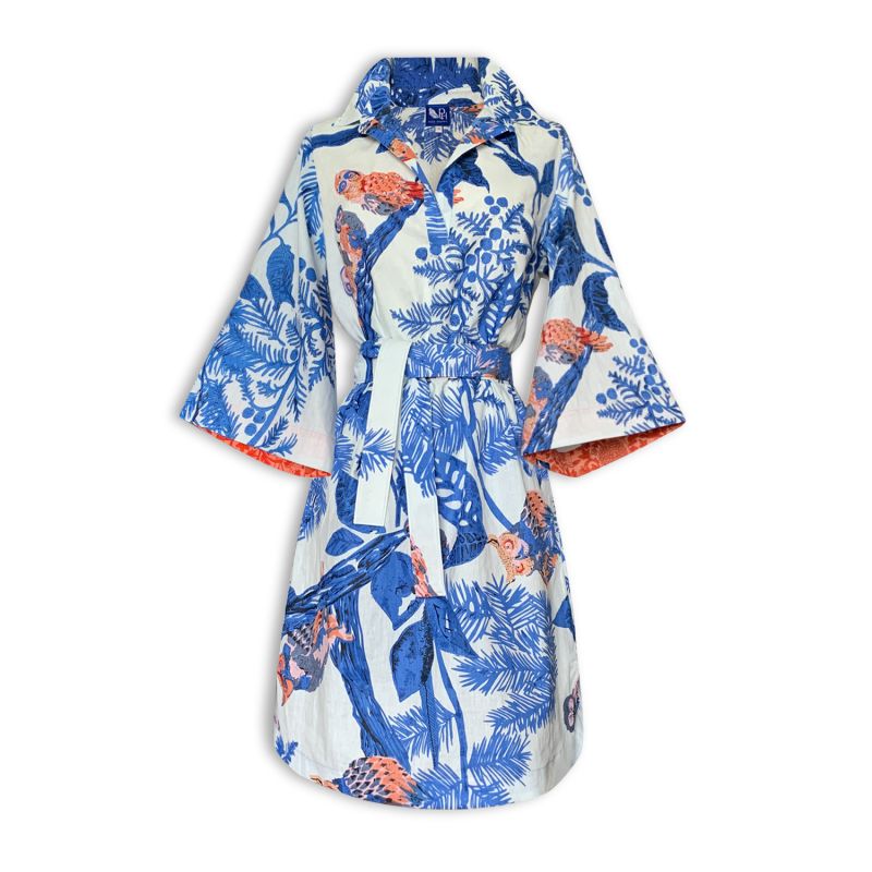 Kimono Dress Owl Blue Animal Print Cotton image