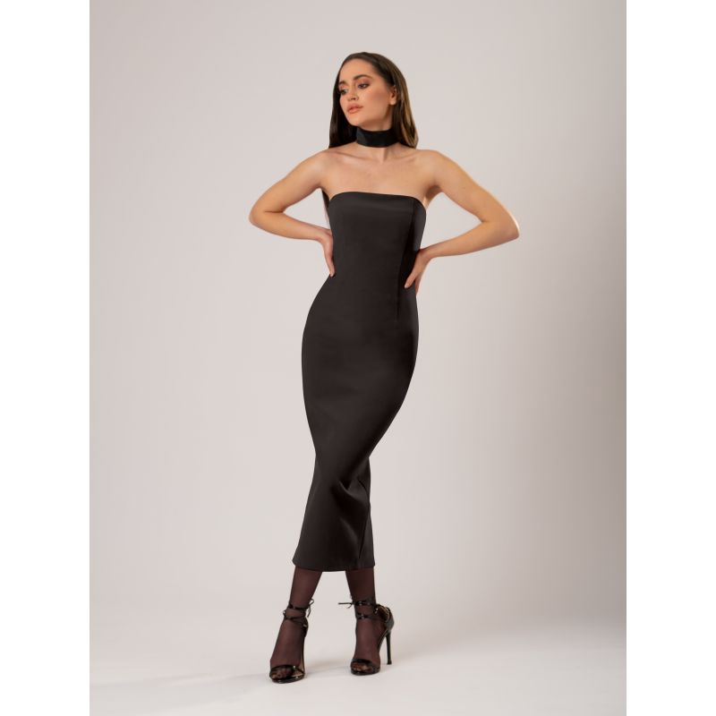 Kiss Me Fitted Bustier Midi Dress, Black image