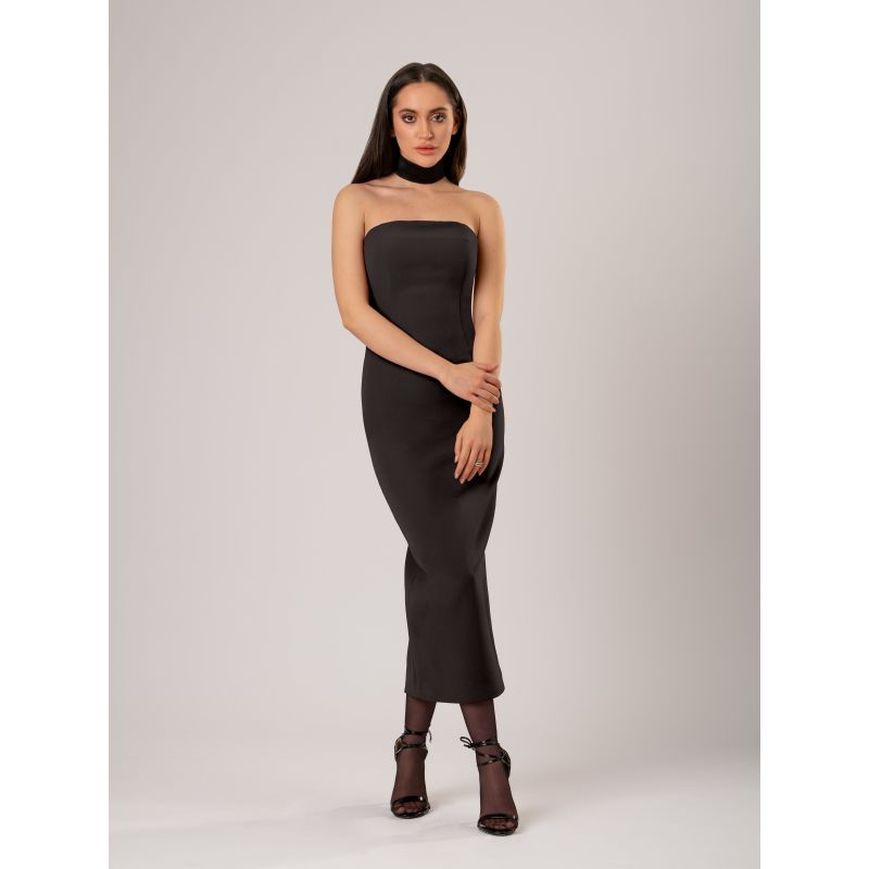 Kiss Me Fitted Bustier Midi Dress, Black image