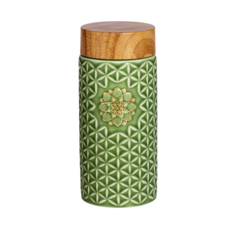 Flower Of Life Travel Mug - Matcha / Hand- Gold, Green image