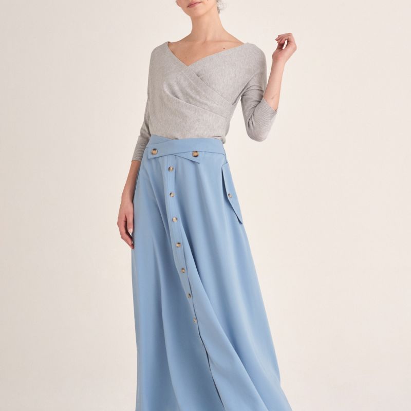 Knitted Wrap Top In Light Grey image